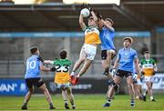 11 May 2022; Donal Shirley of Offaly in action against Tim Deering of Dublin during the Electric Ireland Leinster GAA Minor Football Championship Semi-Final match between Dublin and Offaly at Parnell Park in Dublin. Photo by Seb Daly/Sportsfile