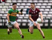 8 May 2022; Johnny Heaney of Galway in action against Riordan O'Rourke of Leitrim during the Connacht GAA Football Senior Championship Semi-Final match between Galway and Leitrim at Pearse Stadium in Galway. Photo by Brendan Moran/Sportsfile