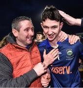11 May 2022; Tipperary goalkeeper Eoin Horgan celebrates with his father Fergal Horgan, intercounty referee, after the Electric Ireland Munster GAA Minor Hurling Championship Final match between Tipperary and Clare at TUS Gaelic Grounds in Limerick. Photo by Piaras Ó Mídheach/Sportsfile