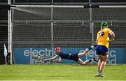 11 May 2022; Tipperary goalkeeper Eoin Horgan saves a penalty from Oisín Whelan of Clare in the penalty shoot-out of the Electric Ireland Munster GAA Minor Hurling Championship Final match between Tipperary and Clare at TUS Gaelic Grounds in Limerick. Photo by Piaras Ó Mídheach/Sportsfile