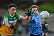 11 May 2022; Joe Quigley of Dublin in action against Christian McKeon of Offaly during the Electric Ireland Leinster GAA Minor Football Championship Semi-Final match between Dublin and Offaly at Parnell Park in Dublin. Photo by Seb Daly/Sportsfile