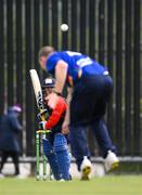 12 May 2022; James McCollum of Northern Knights is bowled to by Graham Hume of North West Warriors during the Cricket Ireland Inter-Provincial Cup match between North West Warriors and Northern Knights at Bready Cricket Club in Magheramason, Tyrone. Photo by Stephen McCarthy/Sportsfile