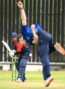 12 May 2022; Ani Chore of Northern Knights is bowled by Conor Olphert of North West Warriors during the Cricket Ireland Inter-Provincial Cup match between North West Warriors and Northern Knights at Bready Cricket Club in Magheramason, Tyrone. Photo by Stephen McCarthy/Sportsfile