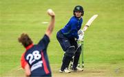 12 May 2022; William Porterfield of North West Warriors is bowled by Josh Manley of Northern Knights during the Cricket Ireland Inter-Provincial Cup match between North West Warriors and Northern Knights at Bready Cricket Club in Magheramason, Tyrone. Photo by Stephen McCarthy/Sportsfile