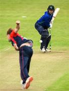 12 May 2022; William Porterfield of North West Warriors is bowled by Josh Manley of Northern Knights during the Cricket Ireland Inter-Provincial Cup match between North West Warriors and Northern Knights at Bready Cricket Club in Magheramason, Tyrone. Photo by Stephen McCarthy/Sportsfile