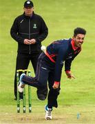 12 May 2022; Ruhan Pretorius of Northern Knights bowls during the Cricket Ireland Inter-Provincial Cup match between North West Warriors and Northern Knights at Bready Cricket Club in Magheramason, Tyrone. Photo by Stephen McCarthy/Sportsfile