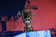 12 May 2022; A general view of the William Webb Ellis cup during a World Rugby Cup future hosts announcement media conference at the Convention Centre in Dublin. Photo by Brendan Moran/Sportsfile