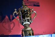 12 May 2022; A general view of the William Webb Ellis cup during a World Rugby Cup future hosts announcement media conference at the Convention Centre in Dublin. Photo by Brendan Moran/Sportsfile