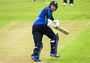 12 May 2022; William McClintock of North West Warriors makes a run during the Cricket Ireland Inter-Provincial Cup match between North West Warriors and Northern Knights at Bready Cricket Club in Magheramason, Tyrone. Photo by Stephen McCarthy/Sportsfile