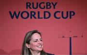 12 May 2022; Rugby Football Union chief operating officer and chief financial officer Sue Day speaking during a World Rugby Cup future hosts announcement media conference at the Convention Centre in Dublin. Photo by Brendan Moran/Sportsfile