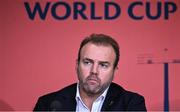 12 May 2022; Rugby Australia chief executive officer Andy Marinos speaking during a World Rugby Cup future hosts announcement media conference at the Convention Centre in Dublin. Photo by Brendan Moran/Sportsfile