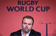 12 May 2022; Rugby Australia chief executive officer Andy Marinos speaking during a World Rugby Cup future hosts announcement media conference at the Convention Centre in Dublin. Photo by Brendan Moran/Sportsfile