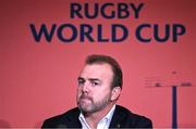 12 May 2022; Rugby Australia chief executive officer Andy Marinos speaking during a World Rugby Cup future hosts announcement media conference at the Convention Centre in Dublin. Photo by Brendan Moran/Sportsfile