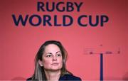 12 May 2022; Rugby Football Union chief operating officer and chief financial officer Sue Day speaking during a World Rugby Cup future hosts announcement media conference at the Convention Centre in Dublin. Photo by Brendan Moran/Sportsfile