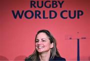 12 May 2022; Rugby Football Union chief operating officer and chief financial officer Sue Day speaking during a World Rugby Cup future hosts announcement media conference at the Convention Centre in Dublin. Photo by Brendan Moran/Sportsfile