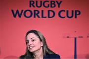 12 May 2022; Rugby Football Union chief operating officer and chief financial officer Sue Day speaking during a World Rugby Cup future hosts announcement media conference at the Convention Centre in Dublin. Photo by Brendan Moran/Sportsfile