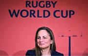 12 May 2022; Rugby Football Union chief operating officer and chief financial officer Sue Day speaking during a World Rugby Cup future hosts announcement media conference at the Convention Centre in Dublin. Photo by Brendan Moran/Sportsfile