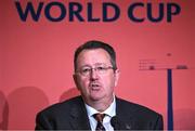 12 May 2022; USA Rugby chief executive officer Ross Young speaking during a World Rugby Cup future hosts announcement media conference at the Convention Centre in Dublin. Photo by Brendan Moran/Sportsfile