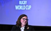 12 May 2022; World Rugby director of women’s rugby Sally Horrox during a World Rugby Cup future hosts announcement media conference at the Convention Centre in Dublin. Photo by Brendan Moran/Sportsfile