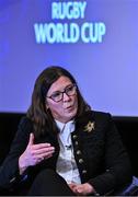 12 May 2022; World Rugby director of women’s rugby Sally Horrox speaking during a World Rugby Cup future hosts announcement media conference at the Convention Centre in Dublin. Photo by Brendan Moran/Sportsfile