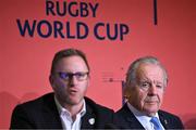 12 May 2022; World Rugby chairman Sir Bill Beaumont, right, and World Rugby chief executive Alan Gilpin during a World Rugby Cup future hosts announcement media conference at the Convention Centre in Dublin. Photo by Brendan Moran/Sportsfile