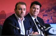 12 May 2022; Rugby Australia chairman Hamish McLennan, right, and Rugby Australia chief executive officer Andy Marinos during a World Rugby Cup future hosts announcement media conference at the Convention Centre in Dublin. Photo by Brendan Moran/Sportsfile