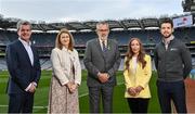13 May 2022; PwC today announced that it will become the title sponsor of the PwC Camogie All-Stars. In addition, along with the GAA and the GPA, PwC is announcing their renewal of the PwC All-Stars and PwC GPA Women's Player of the Month awards for a further three years. Pictured at Croke Park today at the sponsorship announcements were, from left, PwC Ireland Managing Partner Feargal O'Rourke, Uachtarán an Cumann Camógaíochta Hilda Breslin, Uachtarán Chumann Lúthcleas Gael Larry McCarthy, PwC Asset Management Tax Leader & former Carlow dual county player Marie Coady, and GPA Chief Executive Tom Parsons. Photo by Seb Daly/Sportsfile