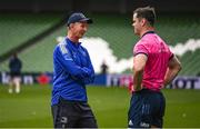 13 May 2022; Head coach Leo Cullen speaks with James Ryan during a Leinster Rugby captain's run at the Aviva Stadium in Dublin. Photo by Harry Murphy/Sportsfile