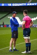 13 May 2022; Head coach Leo Cullen speaks with James Ryan during a Leinster Rugby captain's run at the Aviva Stadium in Dublin. Photo by Harry Murphy/Sportsfile