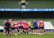 13 May 2022; Leinster players huddle during a Leinster Rugby captain's run at the Aviva Stadium in Dublin. Photo by Harry Murphy/Sportsfile