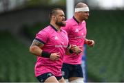 13 May 2022; Andrew Porter, left, and Rhys Ruddock during a Leinster Rugby captain's run at the Aviva Stadium in Dublin. Photo by Harry Murphy/Sportsfile
