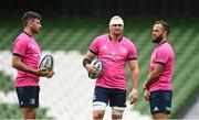 13 May 2022; Leinster players, from left, Hugo Keenan, Rhys Ruddock and Jamison Gibson-Park during a Leinster Rugby captain's run at the Aviva Stadium in Dublin. Photo by Harry Murphy/Sportsfile