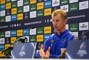 13 May 2022; Head coach Leo Cullen speaks to media during a Leinster Rugby press conference at the Aviva Stadium in Dublin. Photo by Harry Murphy/Sportsfile