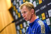 13 May 2022; Head coach Leo Cullen speaks to media during a Leinster Rugby press conference at the Aviva Stadium in Dublin. Photo by Harry Murphy/Sportsfile