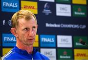 13 May 2022; Head coach Leo Cullen speaks to media during a Leinster Rugby press conference at the Aviva Stadium in Dublin. Photo by Harry Murphy/Sportsfile