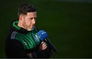 13 May 2022; Shamrock Rovers manager Stephen Bradley is interviewed before the SSE Airtricity League Premier Division match between Shamrock Rovers and Derry City at Tallaght Stadium in Dublin. Photo by Seb Daly/Sportsfile