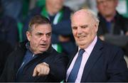 13 May 2022; Golfer Paul McGinley and his father Mick during the SSE Airtricity League Premier Division match between Shamrock Rovers and Derry City at Tallaght Stadium in Dublin.  Photo by Stephen McCarthy/Sportsfile