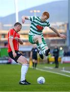 13 May 2022; Rory Gaffney of Shamrock Rovers in action against Shane McEleney of Derry City during the SSE Airtricity League Premier Division match between Shamrock Rovers and Derry City at Tallaght Stadium in Dublin.  Photo by Stephen McCarthy/Sportsfile