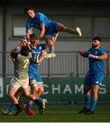 13 May 2022; Max O'Reilly of Leinster attempts to catch the ball from the restart during the Development Match between Leinster Rugby A and Irish Universities XV at Energia Park in Dublin. Photo by Harry Murphy/Sportsfile