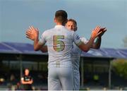 13 May 2022; Killian Brouder, 5, of Galway United celebrates after scoring his side's first goal with team-mate Stephen Walsh during the SSE Airtricity League First Division match between Wexford and Galway United at Ferrycarrig Park in Wexford. Photo by Michael P Ryan/Sportsfile