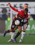 13 May 2022; Junior Ogedi-Uzokwe of Bohemians is tackled by Mark Connolly of Dundalk during the SSE Airtricity League Premier Division match between Dundalk and Bohemians at Oriel Park in Dundalk, Louth. Photo by Ramsey Cardy/Sportsfile
