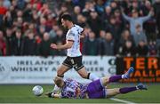 13 May 2022; Patrick Hoban of Dundalk is tackled by Bohemians goalkeeper James Talbot during the SSE Airtricity League Premier Division match between Dundalk and Bohemians at Oriel Park in Dundalk, Louth. Photo by Ramsey Cardy/Sportsfile