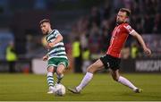 13 May 2022; Jack Byrne of Shamrock Rovers in action against Cameron Dummigan of Derry City during the SSE Airtricity League Premier Division match between Shamrock Rovers and Derry City at Tallaght Stadium in Dublin. Photo by Seb Daly/Sportsfile