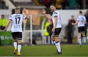 13 May 2022; Robbie Benson of Dundalk, right, and Keith Ward celebrate their side's third goal, scored by Paul Doyle, during the SSE Airtricity League Premier Division match between Dundalk and Bohemians at Oriel Park in Dundalk, Louth. Photo by Ramsey Cardy/Sportsfile