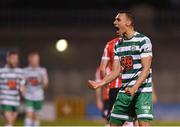 13 May 2022; Graham Burke of Shamrock Rovers celebrates at the final whistle after his side's victory in the SSE Airtricity League Premier Division match between Shamrock Rovers and Derry City at Tallaght Stadium in Dublin. Photo by Seb Daly/Sportsfile