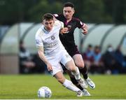 13 May 2022; Edward McCarthy of Galway United in action against Conor Crowley of Wexford during the SSE Airtricity League First Division match between Wexford and Galway United at Ferrycarrig Park in Wexford. Photo by Michael P Ryan/Sportsfile