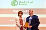 14 May 2022; Mary Rockall is presented with the Referee of the Year award by National Referees Appointments Officer Joe Naughton during the 2021/22 Basketball Ireland Annual Awards and Hall of Fame ceremony in Dublin on Saturday at Royal Marine Hotel in Dun Laoghaire, Dublin. Photo by Sam Barnes/Sportsfile