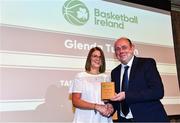 14 May 2022; Glenda Tunnah is presented with the Table Official of the Year award by Basketball Ireland President PJ Reidy during the 2021/22 Basketball Ireland Annual Awards and Hall of Fame ceremony in Dublin on Saturday at Royal Marine Hotel in Dun Laoghaire, Dublin. Photo by Sam Barnes/Sportsfile