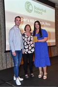 14 May 2022;  Piper's Hill head coach Aaron Whelan and Keleigh Murphy of Piper's Hill, right, are presented with the Girls C School of the Year award by Chair of the Post Primary Schools Committee, Marie O’Toole, during the 2021/22 Basketball Ireland Annual Awards and Hall of Fame ceremony in Dublin on Saturday at Royal Marine Hotel in Dun Laoghaire, Dublin. Photo by Sam Barnes/Sportsfile