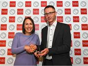 13 May 2022; Kerry public relations officer Leona Twiss is presented with the Gaelic Writers’ Association Public Relations Officer of the Year award by Chairman of the Gaelic Writers’ Association Karl O’Kane at the Gaelic Writers’ Association Awards, which took place in at the Iveagh Garden Hotel in Dublin, and are this year supported by Wilson Hartnell, who are celebrating their 50th year in business. Twiss has been recognised for another season of outstanding work leading communications for the Kingdom.  Photo by Piaras Ó Mídheach/Sportsfile